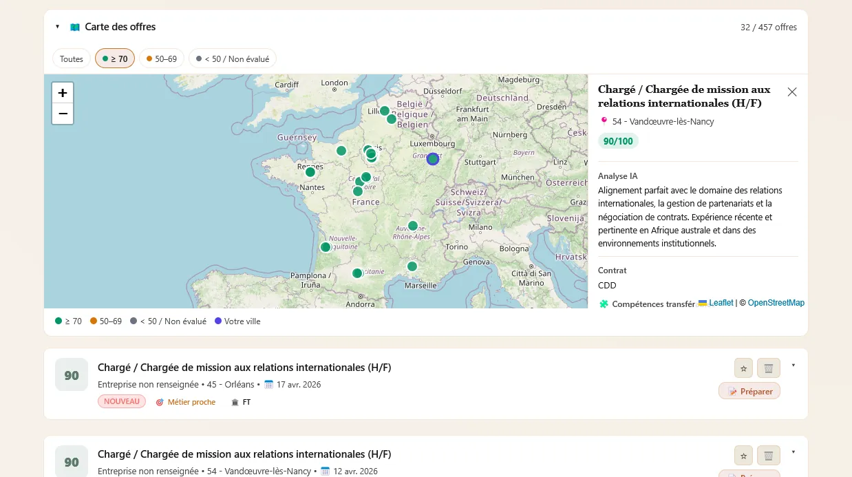CVScope dashboard prioritizing job listings via AI resume matching algorithms